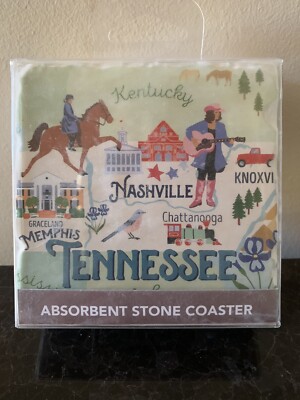TENNESSEE Absorbent Stone Coaster Set NEW Nashville Memphis Knoxville 4/Set