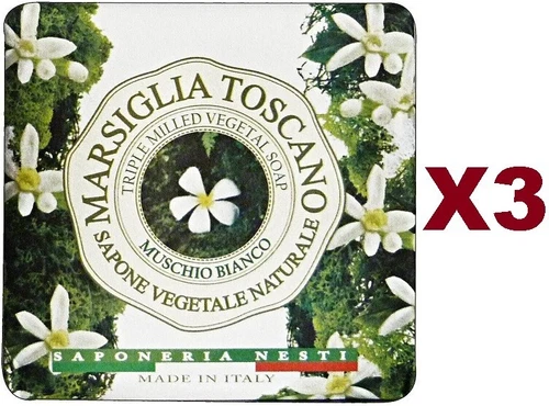 3 PZ SAPONE MARSIGLIA TOSCANO MUSCHIO BIANCO 200GR MADE IN ITALY