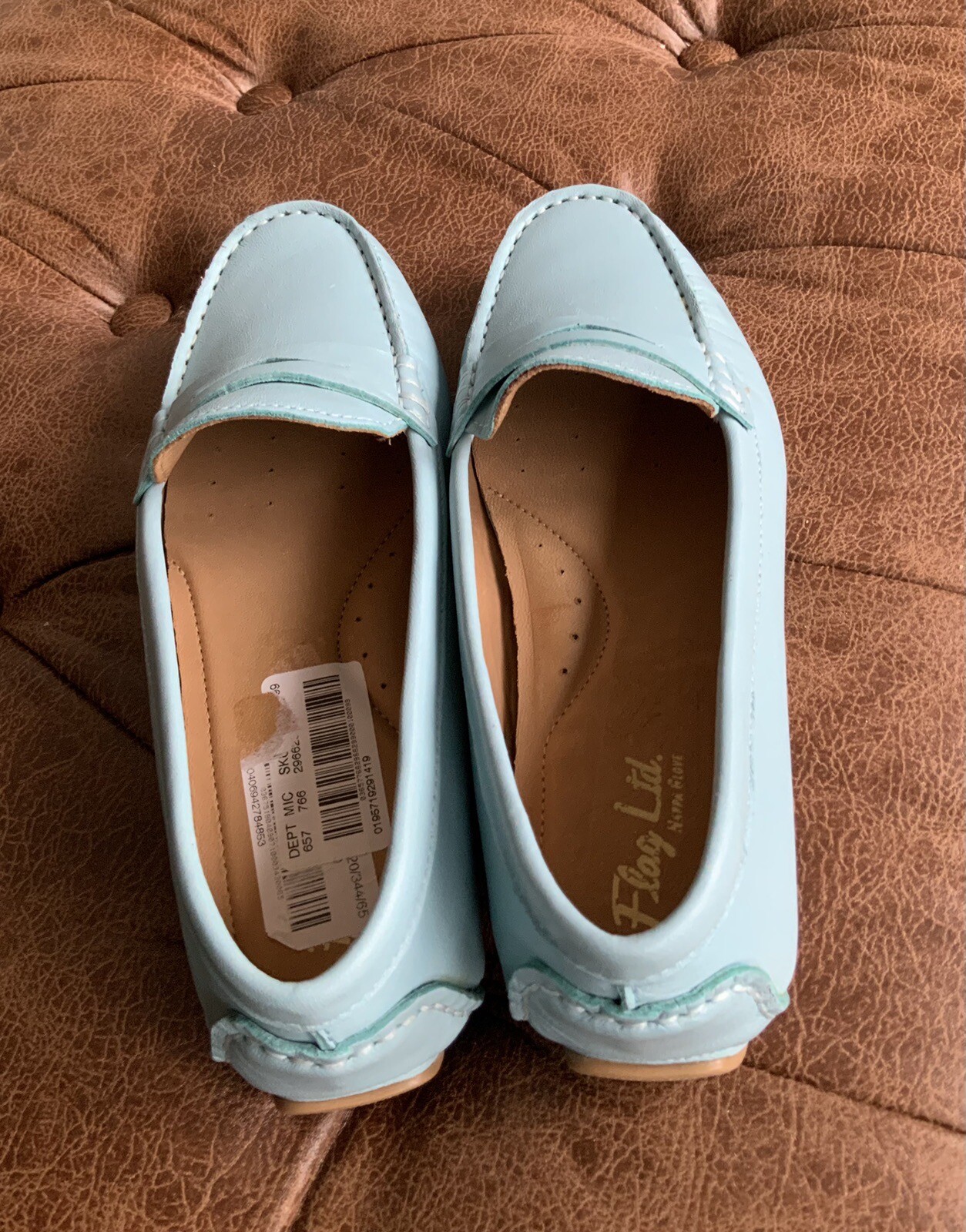 Flag Ltd. Nappa Glove Womens Blue Leather Penny loafer Flats