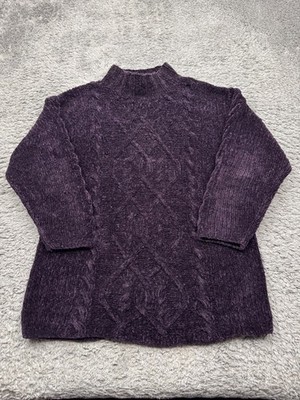 Express Tricot Sweater Women Medium Purple Hand Knit Chenille Cable Knit Vtg