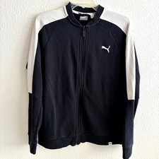 PUMA Women's Tracksuit Top Jacket Large Black Colorblock Cotton Pockets EUC