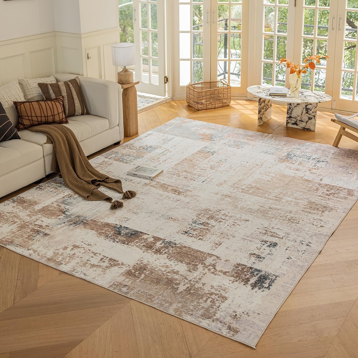 OMERAI 6x9 Washable Area Rug, Brown Modern Abstract Area Rug for