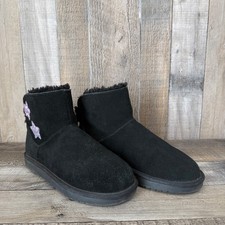Girls Ugg Koolaburra Star Mini Black Suede Sheepskin Ankle Boots Booties Size 4