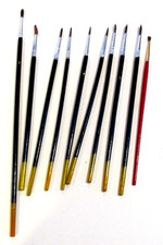 Lot of 10 Brown Bristled Paint Brushes For Acrylic  Oils - NWOT  8 