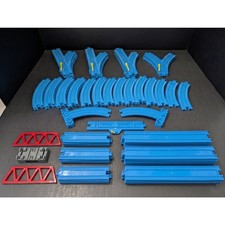 110 Pc Tomy Blue Track Lot: 14 Switches, Bridges, Curves Straights