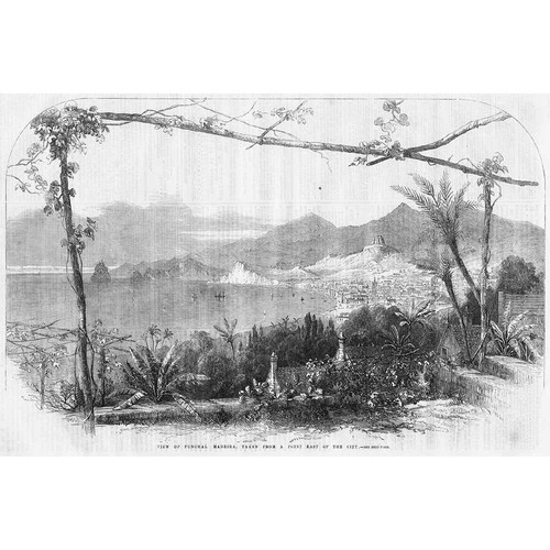 PORTUGAL View of Funchal Madeira From the East - Antique Print 1859