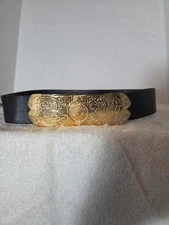 Womens VTG 80s Belt Gold Medallion Buckle 3 Interchangeable Colors Adjustable