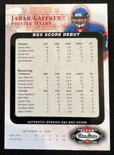 JABAR GAFFNEY 2002 Fleer Box Score Debut #7 Rookie Card RC #0988/2002 NFL Texans. rookie card picture