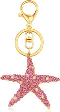 Beach Keychain -Rhinestone Starfish Tone Sparkling Sea Star Bag Charm for Women,