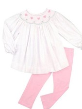 New Cecil Lou Pink Dot Smocked Hearts Legging Set Embroidered Valentine s 4T