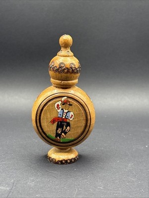 Vintage Bulgarian Rose Oil Perfume Hand-Painted Wood Case & Full Vial