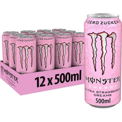 Monster Energy Ultra Strawberry Dreams - koffeinhaltiger Energy-Drink mit süßlic
