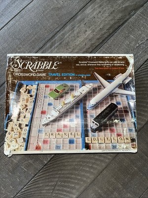 Vintage 1977 Scrabble Travel Edition Crossword Game #52 Blue Case Wood Tiles