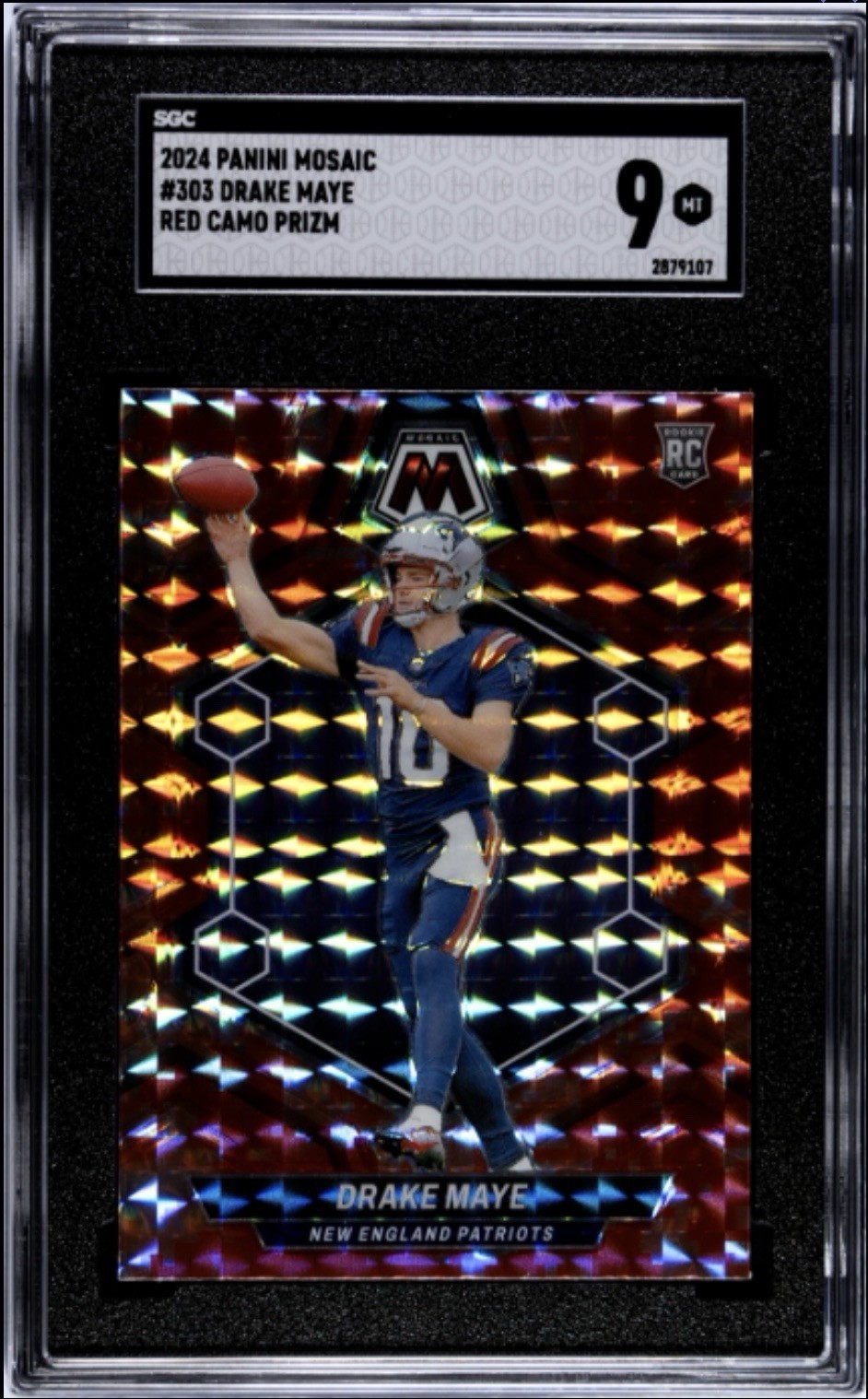2024 Panini Mosaic DRAKE MAYE ROOKIE RED CAMP PRIZM #303 SGC 9 MINT PATRIOTS