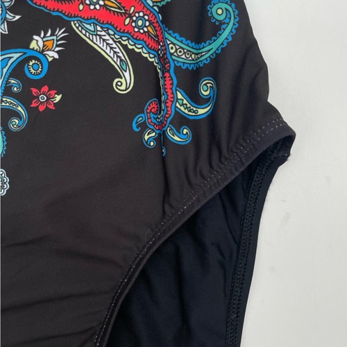 NEU ATHENA Badeanzug Größe 6 Einteiler trägerlos schwarz Paisleymuster Küste Strand - Bild 6 von 12