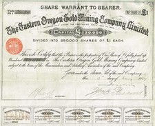 USA EASTERN OREGON GOLD MINING COMPANY stock certificate/bond 1869