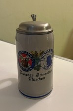 1 Liter Bierkrug mit Zinndeckel Paulaner Thomasbräu München Brauerei Bier Krug