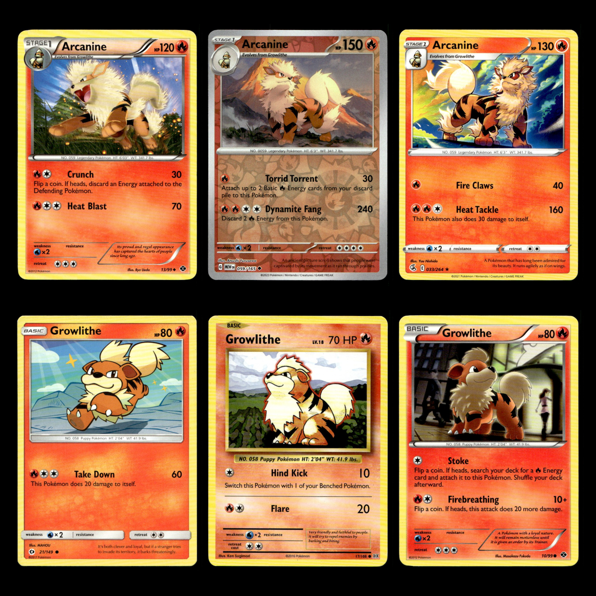 6x Arcanine Growlithe Lot 13 Next Destinies Pokemon Cards