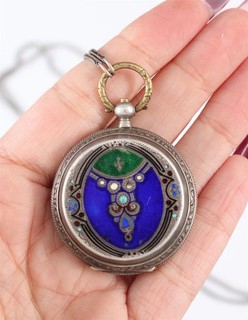 Antico orologio da tasca 23 gioielli francese Le Roy ottomano argento smalto donna XIX secolo