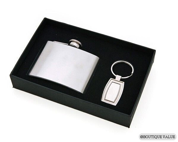 UMO LORENZO ITALY Stainless Steel Silver Flask Keychain Boxed Set NIB