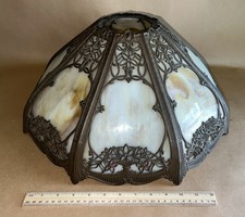 Antique Arts & Crafts Bronze Slag Glass 8 Panel Table Lamp Shade Bradley Hubbard