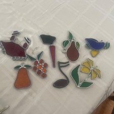 Vintage Stained Glass Suncatchers Fruit, Flower,Music  More Lot 8