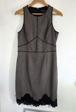 Adrianna Papell Women's Brown Black Lace Trim Plaid Piping Sheath Dress Size 10