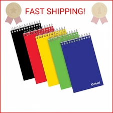 Oxford Spiral Memo Pads, Top Wire Bound, 3 x 5 Inch Pocket Notepad, College Rule