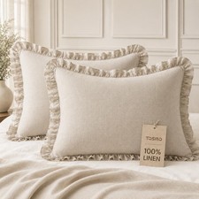 100 Linen Ruffle Pillowcase Standard Size, Set of 2, Stone-Washed Breathable