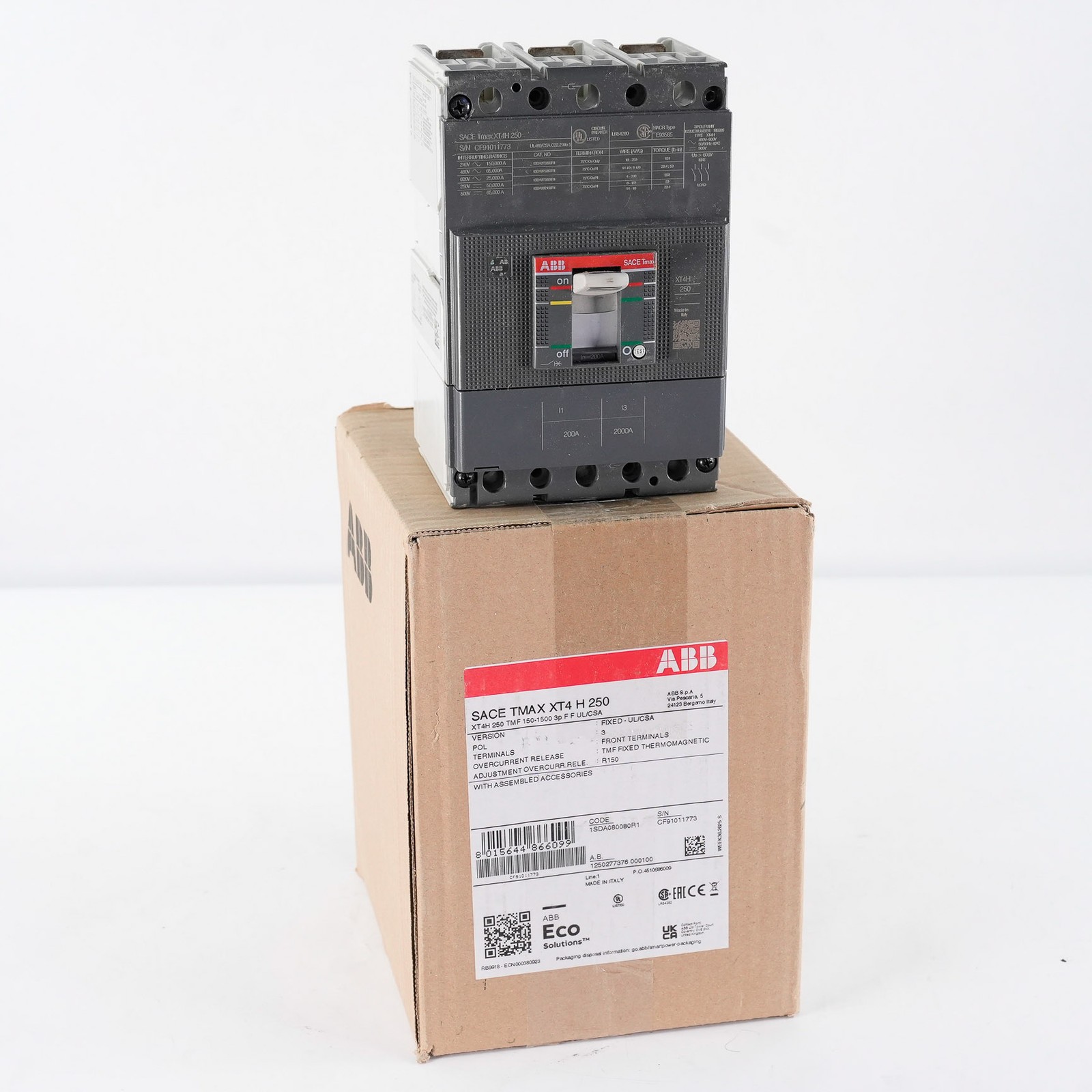 ABB SACE Tmax XT4H 250 Disjoncteur 1SDA080080R1 XT4HU3150AFF000XXX 3p F F UL
