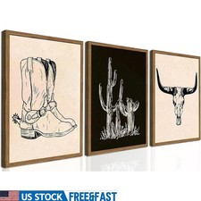 Vintage Cowboy Western Wall Art Set Rustic Southwestern Decor Home Office New