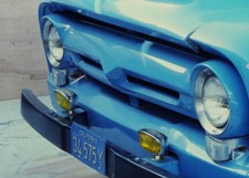 1953 Ford F100 Pickup Truck Teal Blue Close Up Grille Headlights 35mm Slide