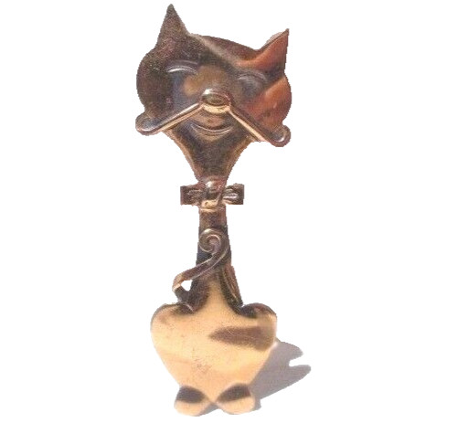 PRETTY COPPER KITTY CAT PIN SOLID COPPER CARVED D… - image 1