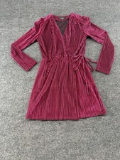 Lulus Dress Womens Small Pink Striped Velvet Wrap Long Sleeve Tie Waist Mini