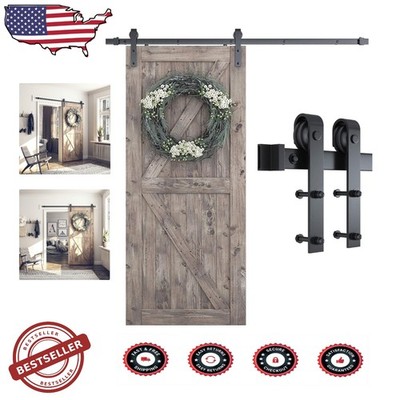 Barn Door Hardware Kit 6.8FT Sliding Track Matte Black Smooth Quiet Easy Install
