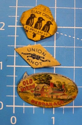 3 Vintage Tobacco Tags Old Tavern Berdan & Co, Union Knot, & 3 Black Crows 