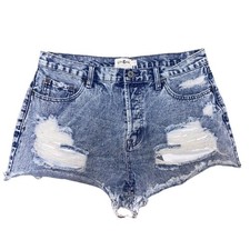 Umgee Denim Shorts Distressed Ripped Raw Hem Acid Wash Blue Jean Juniors Size 5