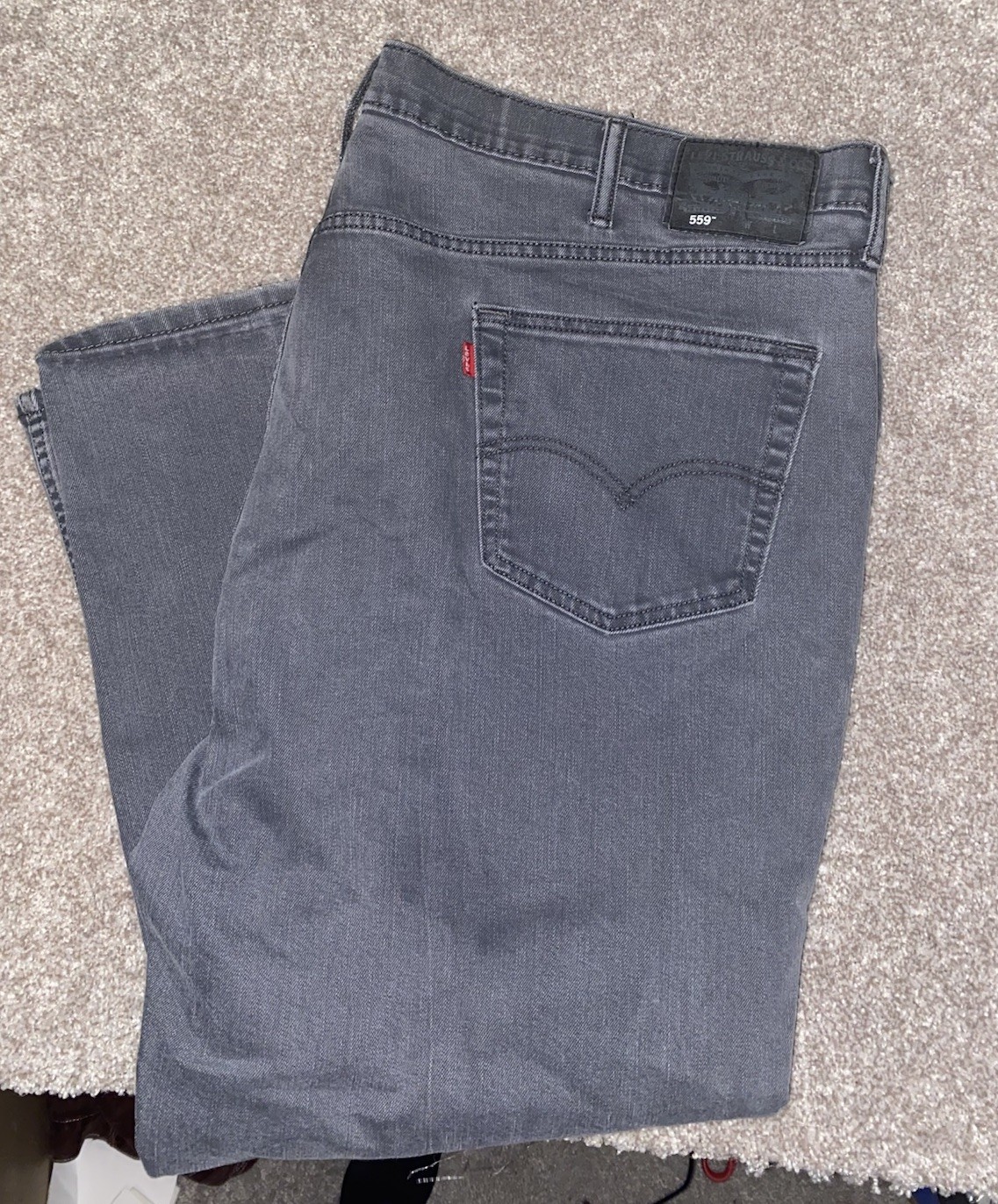 Mens 50x28 Relaxed Fit Straight Leg Stretch Charcoal Gray