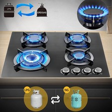 4 Burners Gas Hob 60cm Black Tempered Glass Kitchen Built in Gas Cooktop NG/LPG