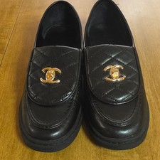 CHANEL CC Women's Flat Shoes Orange Gold Lambskin Leather, Size 40