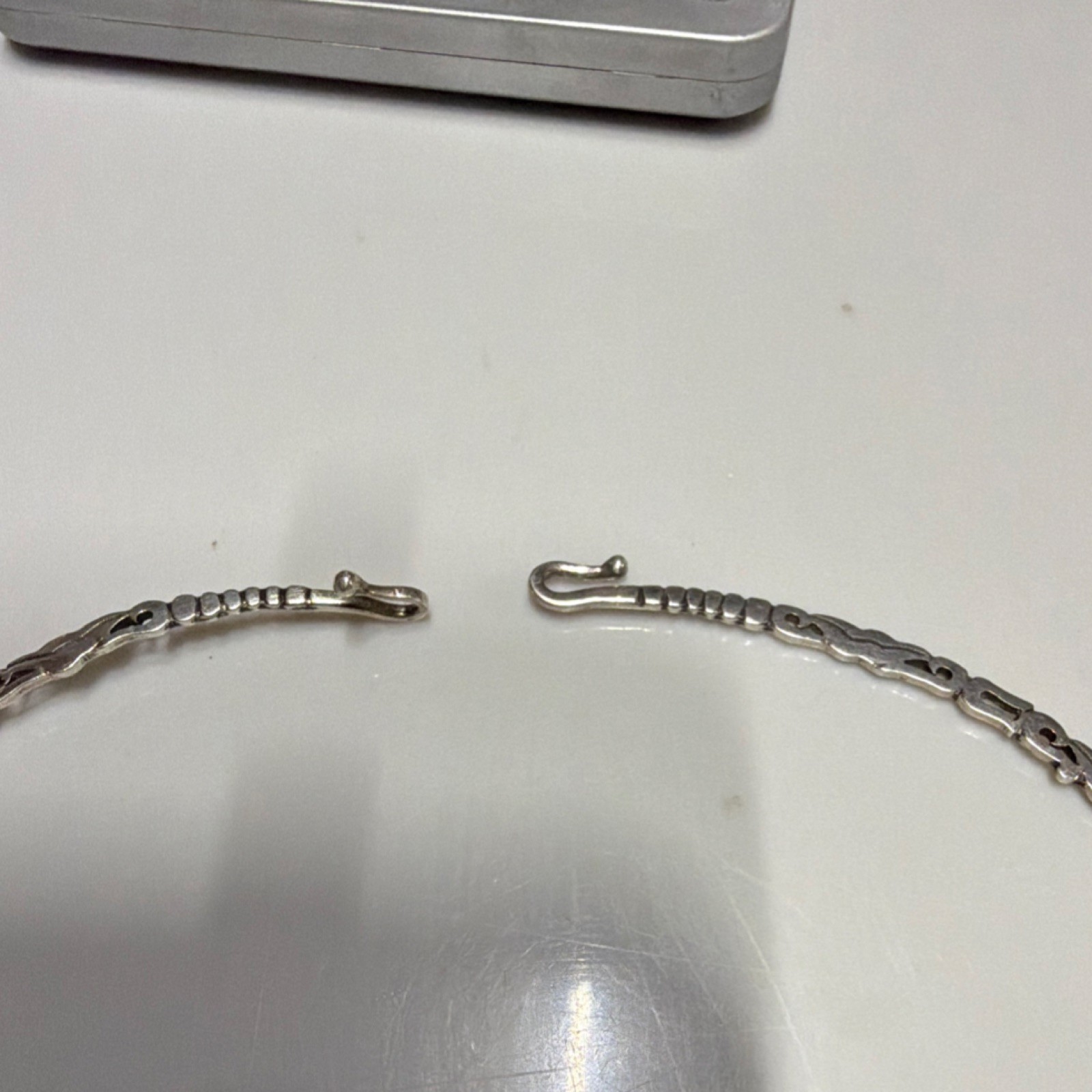 Mexican Style Silver Statement Collar Necklace wi… - image 3