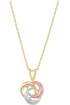 Tricolor Love Knot 18'' Halskette mit Anhänger in 10k Gelb-, Weiß- & Rotgold
