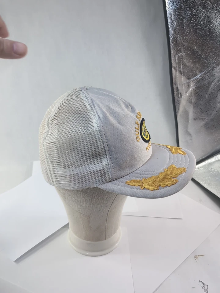 RARE! VTG Adult, Hat Trucker Gulf Shores Post 44 Gold Leaf Mesh Back White - Image 2 of 4