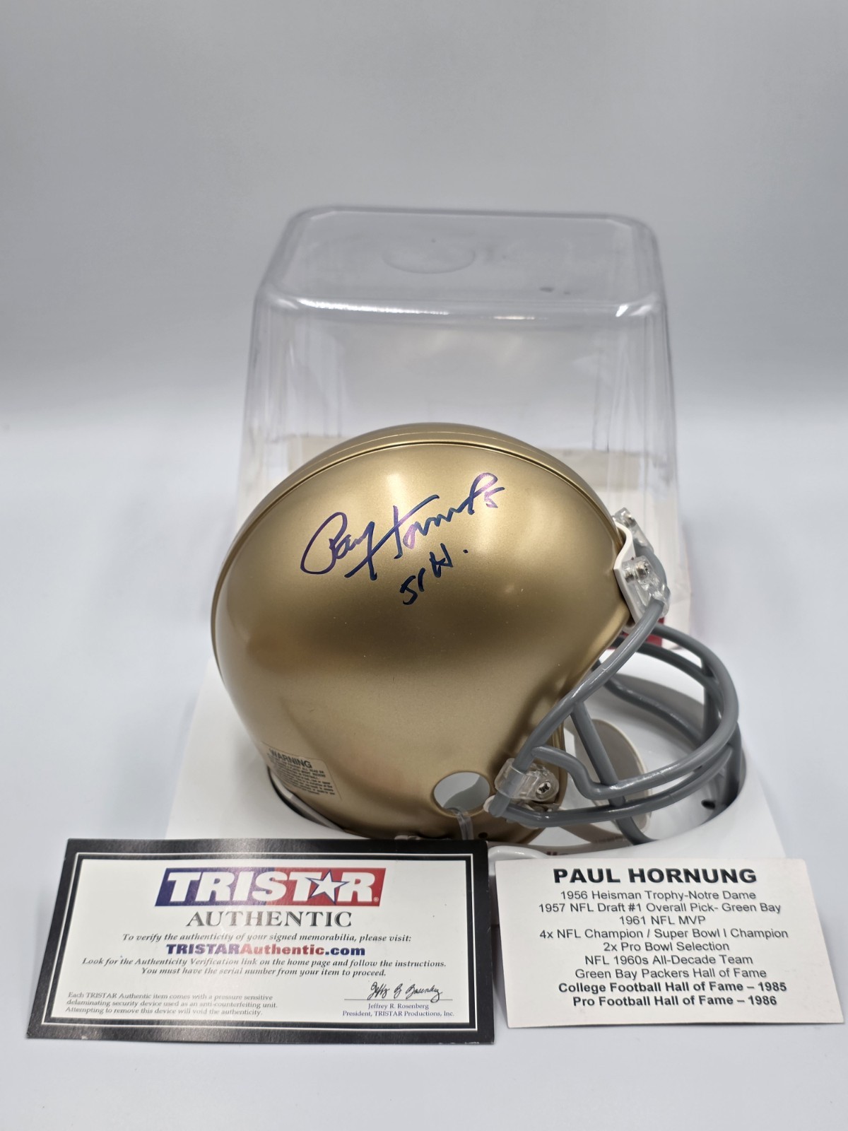 Paul Hornung Autographed Signed Notre Dame Fighting Irish / Mini Helmet TRISTAR 