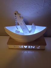 Maritim  Holztablett mit Licht Boot  mit Licht Anker  Deko