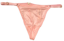 Victorias Secret Light Pink Logo V V-String Thong Panty Size M Adj Waist Silky