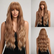 Long Wavy Synthetic Wig With Bangs Blonde Brown Women Wigs