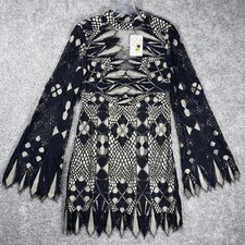 Free People Black Comb Lace Mini Dress Long Sleeve Size 2 MSRP $148