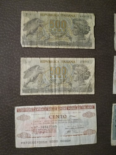 LOTTO 6 BANCONOTE 500 LIRE ARETUSA 1967/1970/1976 + ASSEGNI 1977 100/150 LIRE - Foto 8 di 9