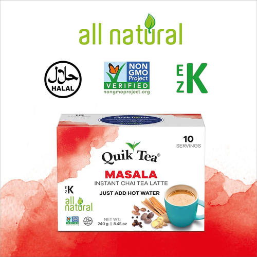 Quiktea Masala Chai Tea Latte - 10 Count Single Box - All Natural Preservative F - 第 2/12 張圖片